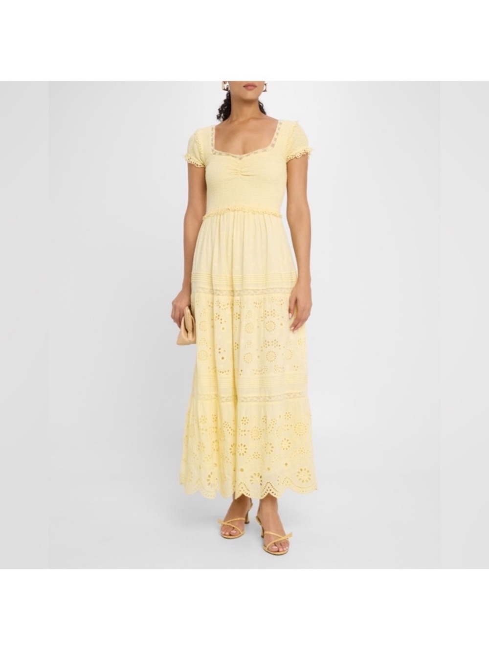 LoveShackFancy Bisolet Embroidered Maxi Dress in Citron size small